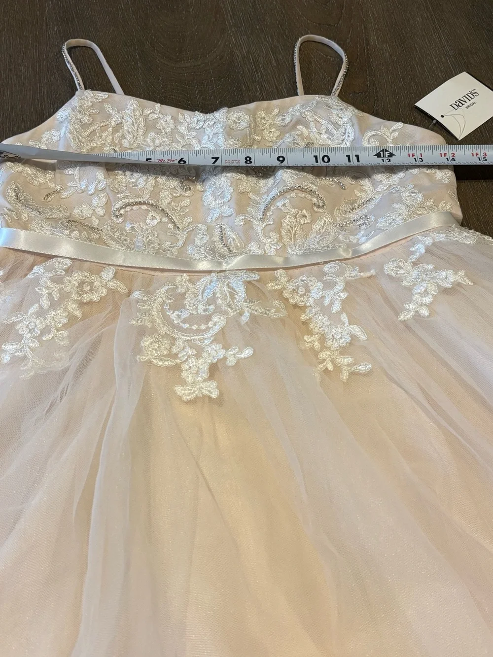 👑Princess Dress by David's Bridal Blush Lace & Tulle with Rhinestone Accents NWT - Picture 8 of 16